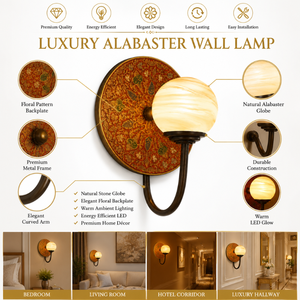 Modern Plant Pattern Alabaster Globe Wall Lamp Luxury Natural Stone LED Wall <b>Sconce</b> Decorative <b>Lighting</b> Fixture for Home Bedroom - Product Image 5