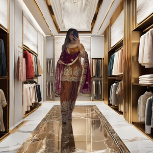 ชุดส่าหรีผ้าไหมปัญจาบปักลายหนักด้วยดิ้นทอง งานปักแบบดั้งเดิมสำหรับงานปาร์ตี้ ชุดปาเตียลาสำหรับผู้หญิง แห้งเร็ว รุ่นปี 2026 สำหรับงานแต่งงาน - Product Image 1