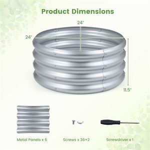 Fioriera Rotonda Rialzata in Acciaio Zincato 24x24x11.5 Pollici per Orto Esterno, Ideale per Verdure, Erbe Aromatiche e Fiori - Product Image 4