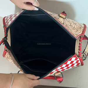 Bolsos de Viaje de Cuero Repujado Hechos a Mano de Gran Capacidad, Bolsos de Mano de Estilo Vintage Occidental a Cuadros de Primera Calidad para Mujer - Product Image 6
