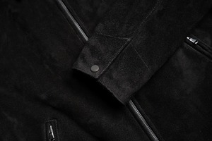 Men's <b>Black</b> <b>Suede</b> Bomber <b>Jacket</b> Casual Turn-down Collar Zipper Closure Regular Fit Autumn Wear - Product Image 3