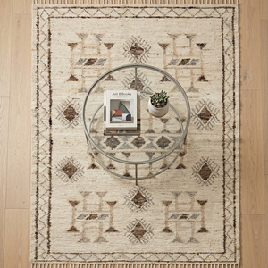 Tapis moderne en jute tissé à la main, géométrique, antidérapant, crème beige marron, tissage plat, kilim, bordure à franges, décoration intérieure - Product Image 3