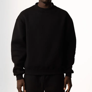 Men's Black Hooded <b>Fleece</b> <b>Sweatshirt</b> Oversized Fit Knitted Cotton Solid Color Casual Streetwear Winter Wear Customized Logo - Product Image 1