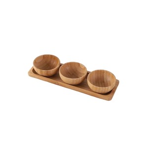 Ensemble de bols à condiments en bois d'acacia de haute qualité personnalisés avec plateau rectangulaire, respectueux de l'environnement, 3 mini plats pour sauces - Product Image 6