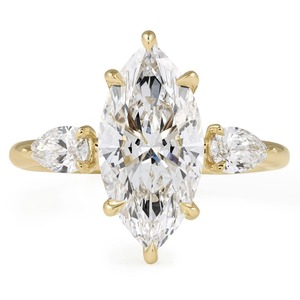 2.89 Carat Marquise Lab Diamond Tension Set Three-Stone Signature Wrap Yellow <b>Gold</b> Rhodium Plated IGI Certified Luxury <b>Ring</b> - Product Image 1