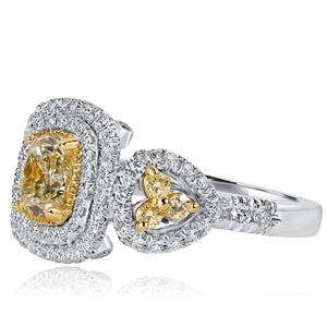 <b>Cushion</b> Cut Fancy Yellow Lab Grown Diamond Engagement <b>Ring</b> 14k White Gold Double Halo Split Shank VVS+ Clarity IGI Certified - Product Image 2