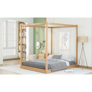 Letto a baldacchino matrimoniale in legno naturale con gambe di supporto - Product Image 6