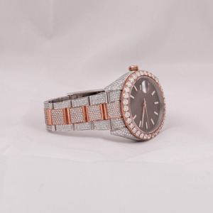 Montre-bracelet de luxe en acier inoxydable pour homme et femme, entièrement sertie de diamants, mouvement à quartz, style hip-hop, importée d'Inde - Product Image 3