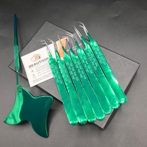 Pinzas de extensión de pestañas de acero inoxidable sostenibles recubiertas de papel verde con mango de impresión de logotipo personalizado con punta puntiaguda - Product Image 6