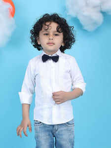 Camisa Formal Blanca para Niños con Corbata de Moño Negra, Elegante Camisa de Vestir de Manga Larga para Niños, para Bodas, Fiestas y Cumpleaños - Product Image 4