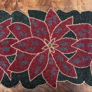 Poinsettia Beaded Christmas Table Runner - Product Image 1
