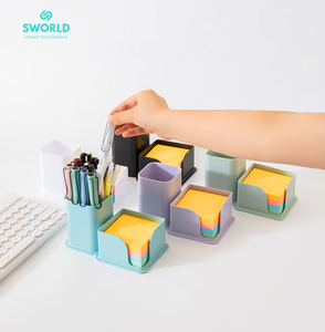 SWORLD Desktop <b>Pen</b> Holder With Sticky Note Stand Square Plastic Organizer Dual Function Compact Design <b>Multi</b> <b>Color</b> Wholesale - Product Image 5