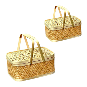 Cesta de Regalo de Bambú Personalizable, Cesta de Frutas con Tapa, Cesta de Regalo con Asa, Decoración del Hogar, Artesanía de Vietnam - Product Image 1
