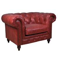 Canapé Chesterfield design une place en cuir véritable, dossier matelassé, accoudoirs rembourrés, bois massif, pour hôtel, extérieur, portable