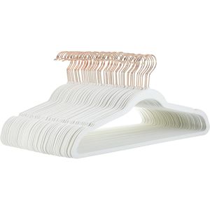 Paquete de 50 Perchas Delgadas para Ropa, de Terciopelo y Tela, Color Marfil/Oro Rosa, Diseño Antideslizante - Product Image 1