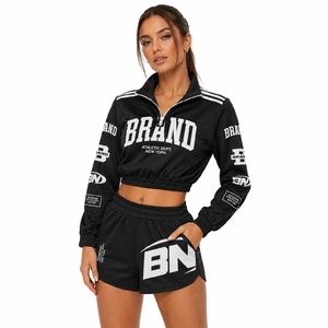 Custom Brand <b>Womens</b> Orange Crop Top Tracksuit Quarter Zip <b>Jacket</b> and Shorts Set Breathable <b>Lightweight</b> Athletic Wear Full Sleeve - Product Image 6