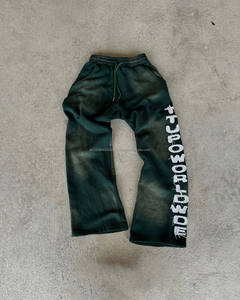 Pantalones de chándal de hombre rectos sueltos lavados a la piedra de algodón 100% personalizados, parche de color en contraste, logotipo bordado, deporte informal de talla grande - Product Image 1