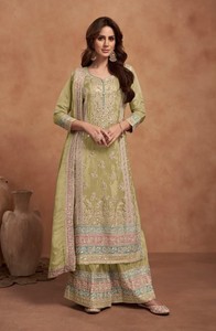Embroidered Silk Semi-Stitched Women's Modern Midi Salwar Kameez for Wedding Diwali & Prom - Product Image 3