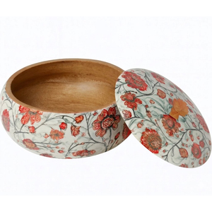 Handcrafted Mango Wood Roti Box with Floral Enamel Lid Eco-Friendly Chapati Casserole Hot Pot for Kitchen & <b>Dining</b> <b>Table</b> - Product Image 5