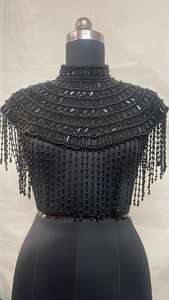 Luxury <b>Black</b> Beaded Fringe <b>Shawl</b> High Neck Shoulder Cape for Women Evening Party Banquet Formal Wear Fashion Accessory Style - Product Image 5