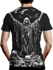 เสื้อยืดลายศิลปะหัวกะโหลก เสื้อแฟชั่นกราฟิก สตรีทแวร์ เสื้อยืดถักสำหรับฤดูร้อน เสื้อยืดคอกลมแขนสั้นทรงเข้ารูป - Product Image 3