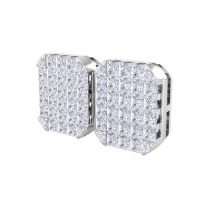 Pendientes de tuerca de oro blanco de 14K de primera calidad con diamantes de corte princesa, diseño geométrico rectangular con micro pavé, para hombre - Product Image 2