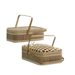 Caja de Regalo de Bambú para Festividades, Cesta Rectangular con Asa, Caja de Embalaje Tradicional para Pasteles de Luna, Dulces y Alimentos de Año Nuevo - Product Image 3