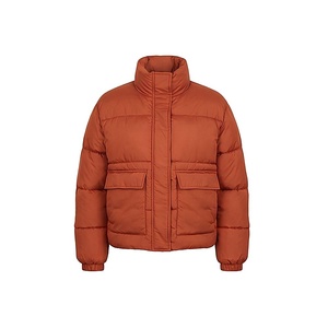 Chaqueta Acolchada para Mujer, Invierno, Cuello Alto, Manga Larga, Color Sólido, Relleno Grueso de Poliéster, Cierre de Cremallera, Corta - Product Image 1