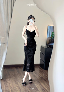 Robe longue maxi pour femme en gros - Bretelles fines multicolores, modèle queue de poisson de créateur ET1234 - Product Image 6