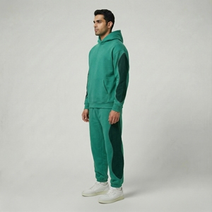Unisex Winter Green Hooded 100% Cotton Breathable Lightweight Loose Fit Pullover Sweatshirt Jogger Pants Solid Pattern Casual - Product Image 4