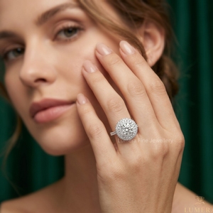 Bague de fiançailles Halo à taille ronde, double pavé, en or blanc 9K 10K 14K 18K pour femme, certifiée IGI - Product Image 5