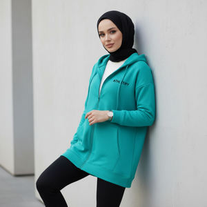 Sudadera Deportiva Larga con Cierre Completo para Mujeres Musulmanas, Estilo Modesto, Tejido Francés Holgado, Ecológico, Transpirable, UPF50+, Informal Islámica - Product Image 1