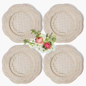White flower rattan table charger plate combo handmade underplate wholesale hand-woven chargers - Product Image 1