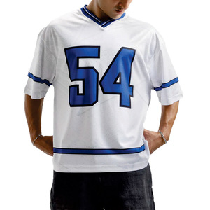 Camiseta de Fútbol Americano, Nuevo Diseño, Manga Corta, Ropa Deportiva Personalizada para Equipos, Uniforme de Fútbol Americano para Mujer en Blanco y Azul - Product Image 5
