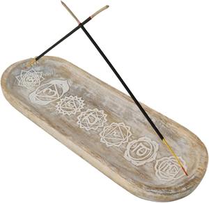 Brûleur d'encens et support en bois écologique, artisanal indien classique, avec plateau attrape-cendres à motif sculpté, pour usage domestique et pots à bougies - Product Image 1