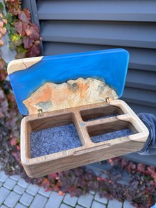 <b>Resin</b> Jewelry Box With Wooden Inlay Blue Finish Artistic Storage Jewelry Bracelet Holder Wooden Keepsake Box With <b>Resin</b> <b>Crafts</b> - Product Image 3