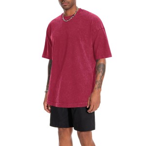 Camiseta de Manga Corta para Hombre, Estilo Urbano, Cuello Redondo, Color Granate, Lavado Ácido, Talla Grande, 100% Algodón, Alta Calidad, OEM, 2026 - Product Image 2