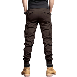 Mens Canvas Solid Cargo <b>Jogger</b> Pants Elastic Waist Casual Tactical Outdoor Work Trousers Multi Pocket <b>Slim</b> Fit Brown Streetwear - Product Image 2