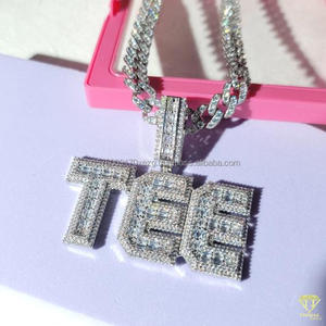 <b>Iced</b> <b>Out</b> Moissanite Diamond " TEE " Pendant Necklace Hip Hop Jewelry With Cuban Link <b>Chain</b> - Product Image 3