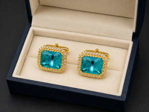 Mancuernillas de Aguamarina Personalizadas al por Mayor para Hombre, Acabado en Oro y Plata, Accesorios para Camisa de Novio - Product Image 6