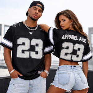 Maillot de football surdimensionné en strass pour femme, style Y2K, en maille, vente en gros, fabricant OEM - Product Image 1