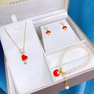 White Freshwater <b>Pearl</b> Near Round Fine Jewelry <b>Set</b> Slightly Flawed for Girlfriend's Valentine's Day Gift - Product Image 1