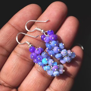 Boucles d'oreilles pendantes HAYAAT GEMS en opale éthiopienne, plaqué or, argent 925, perles cabochon bleues multicolores, bijoux ethniques de mariage - Product Image 2
