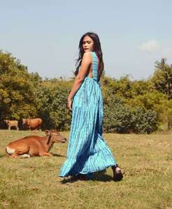 Women Blue Tie Dye Cotton Maxi <b>Dress</b> Sleeveless <b>Boho</b> Beach Vacation <b>Long</b> Flowy <b>Dress</b> - Product Image 4