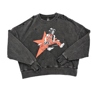 Sudadera con cuello redondo para hombre, 100% algodón, oversize, con hombros caídos, estilo vintage, streetwear, lisa, con efecto desgastado - Product Image 1