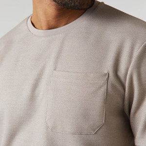 Ensemble deux pièces décontracté pour homme, gris clair, tricoté 100 % coton, respirant, écologique, sans couture, avec poche avant unie - Product Image 5