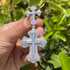 925 <b>Silver</b> Lab-Grown Certified Diamond <b>Cross</b> Pendant <b>Necklace</b> for <b>Men</b>, Iced Out Rope Chain Christian Jewelry Statement Piece - Product Image 1