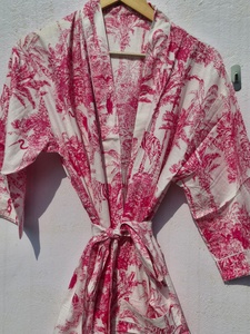 Robe Kimono en Coton Rose à Motifs Floraux pour Femme, Peignoir Léger Imprimé Toile, Robe de Mariée, Tenue d'Intérieur, Cache-Maillot de Plage - Product Image 2