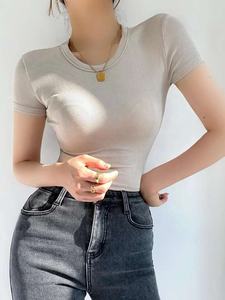 T-shirt court pour femme à lettres en strass, coupe ajustée, manches courtes, en coton, style décontracté Y2K, streetwear, tendance, best-seller - Product Image 5