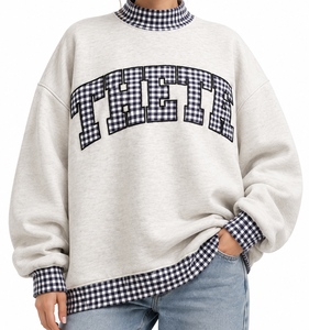 Sweat-shirt à col roulé pour femme THETA de qualité supérieure, écologique, imprimé floqué brodé, coupe ample et décontractée, automne, ODM - Product Image 1